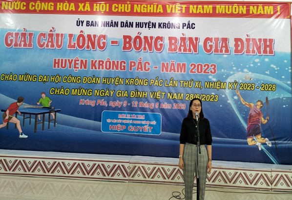 Huyện Krông Pắc khai mạc giải cầu lông, bóng bàn Gia đình năm 2023 chào mừng ngày Gia đình Việt Nam (28/6) và chào mừng Đại hội Công đoàn huyện Krông Pắc lần thứ XI nhiệm kỳ 2023 - 2028